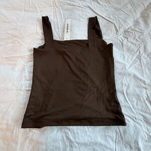 The Workshop Brown Square Neck Tank Top Womens Size‎ L Stretch Minimalist